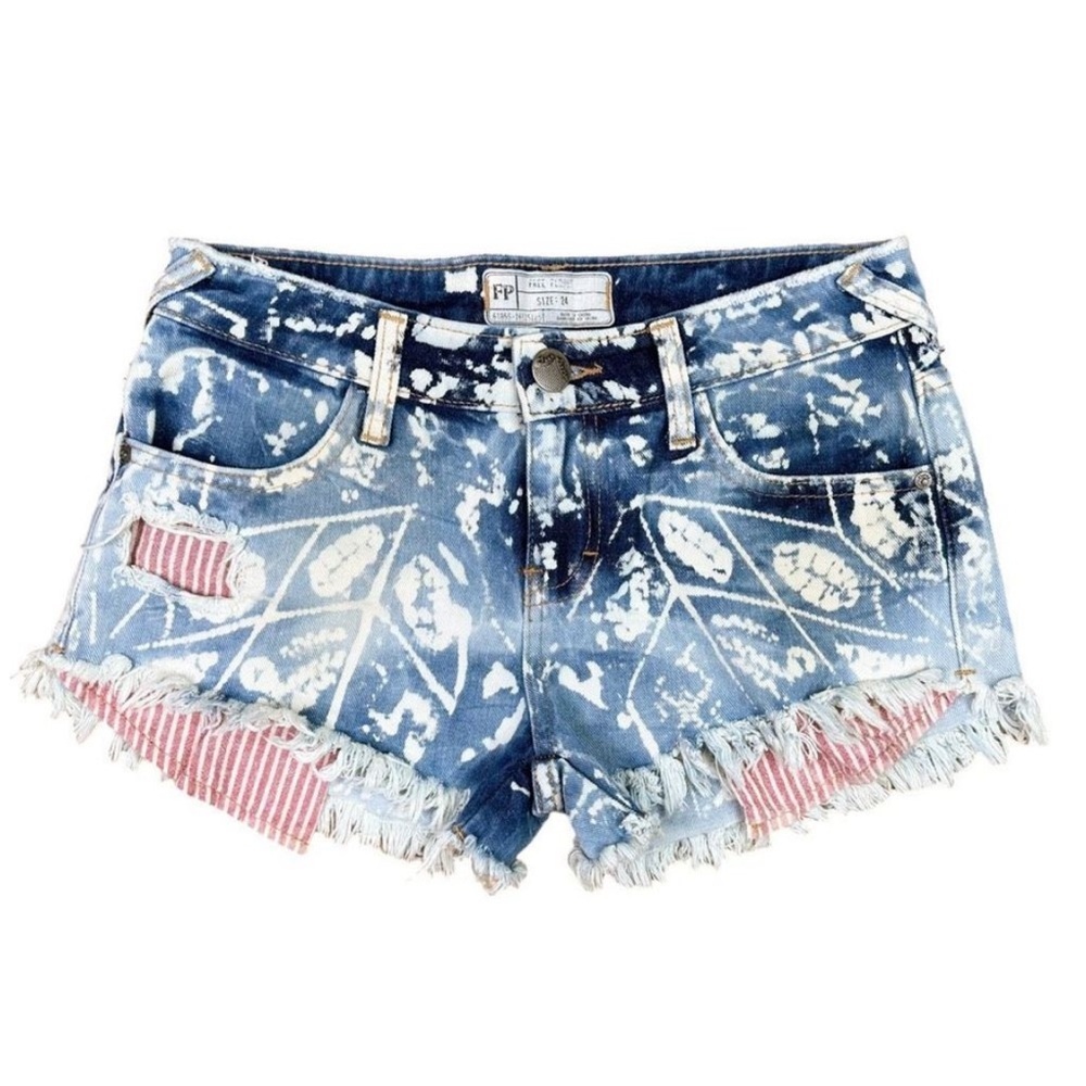 Free People Shibori Tie Dye Denim Cutoff Shorts 26